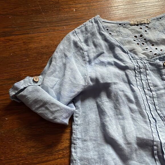 Lungo L'arno Women’s Blue Linen Embroidered Tunic Top - Picture 5 of 8